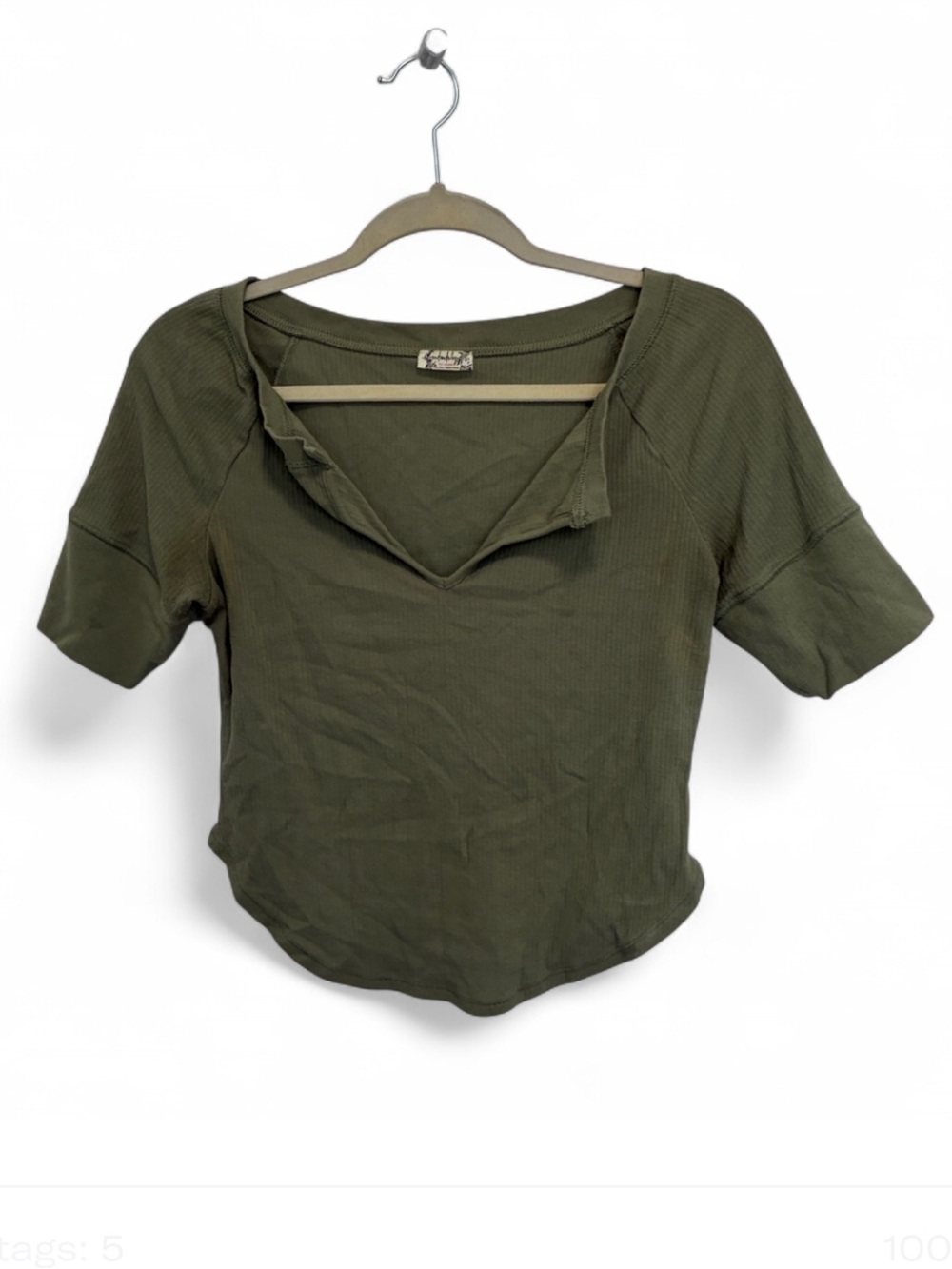 Intimately Free People Green Ribbed V-Neck Boho Top